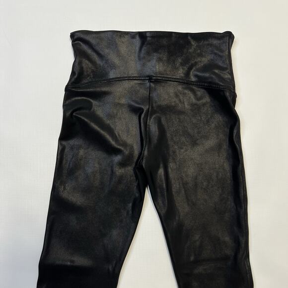 SPANX Faux Leather Leggings Women's Black Shiny Coated Shaping Pants Large - Picture 2 of 8